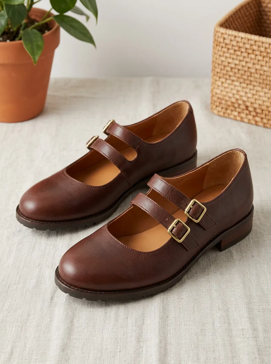 Women's Vintage-Inspired Twin-Buckle Mary Jane Shoes
