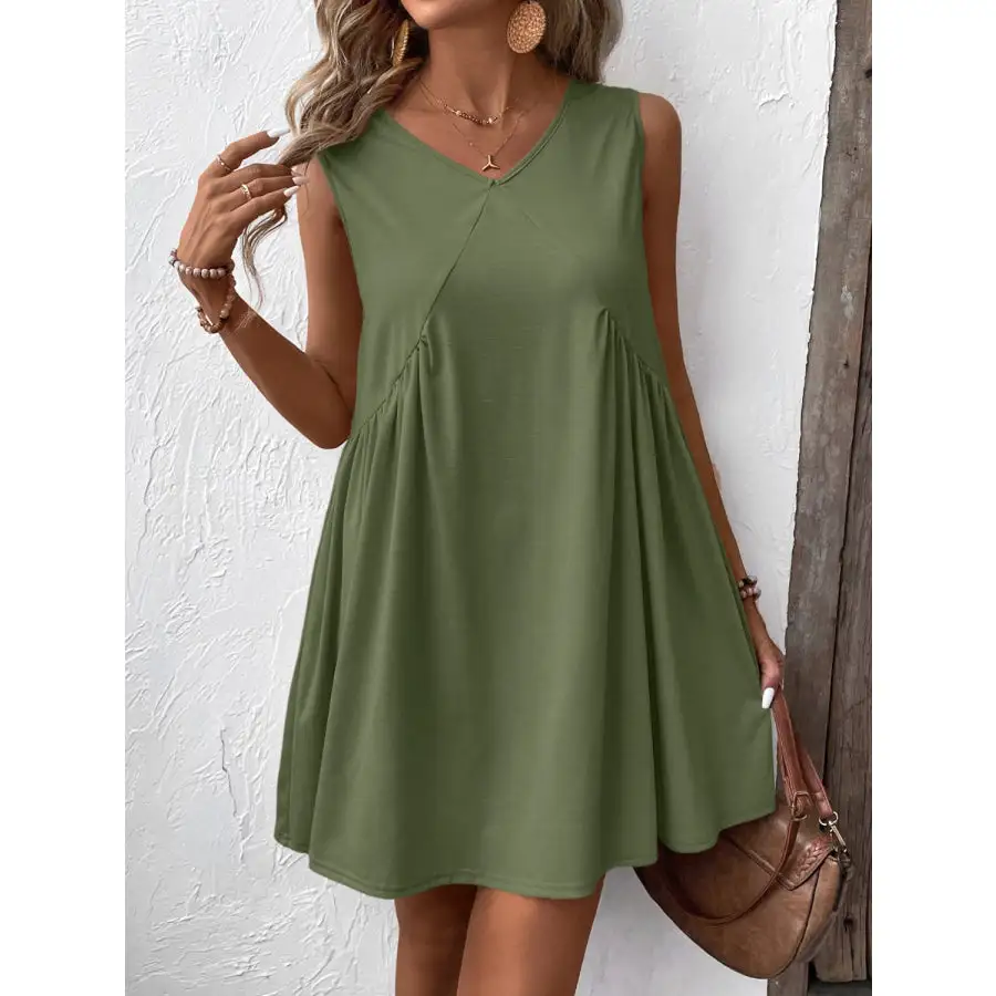 Ruched V-Neck Sleeveless Mini Dress