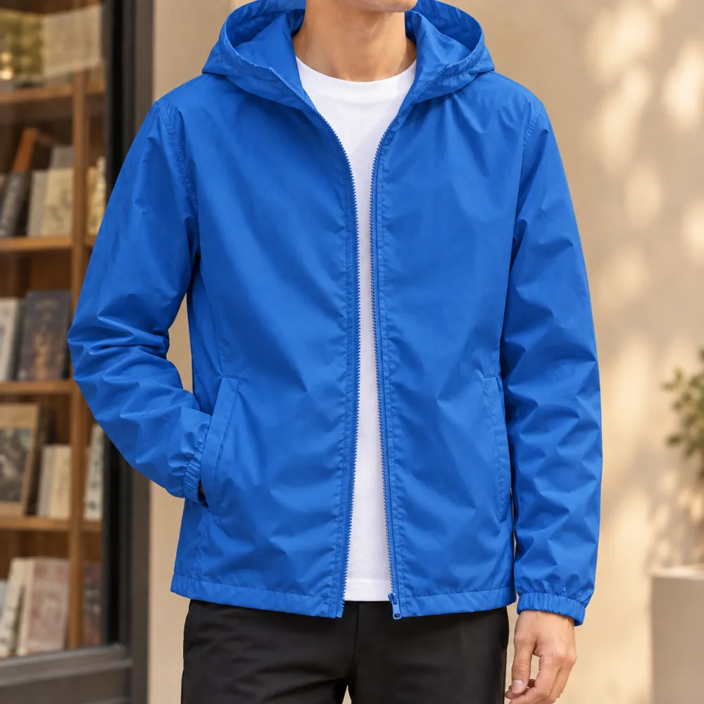 Hooded Woven Zip-Front Jacket