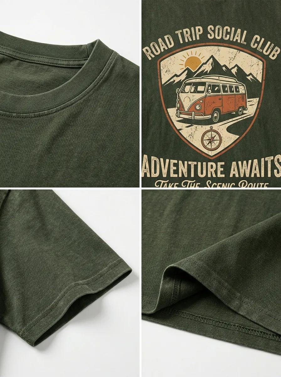 Unisex Road Trip Adventure Vintage Van Printed T-shirt