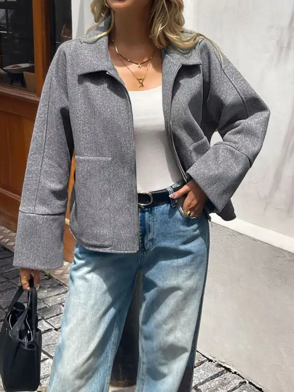 Refined Zip-Up Collared Pocketed Jacket