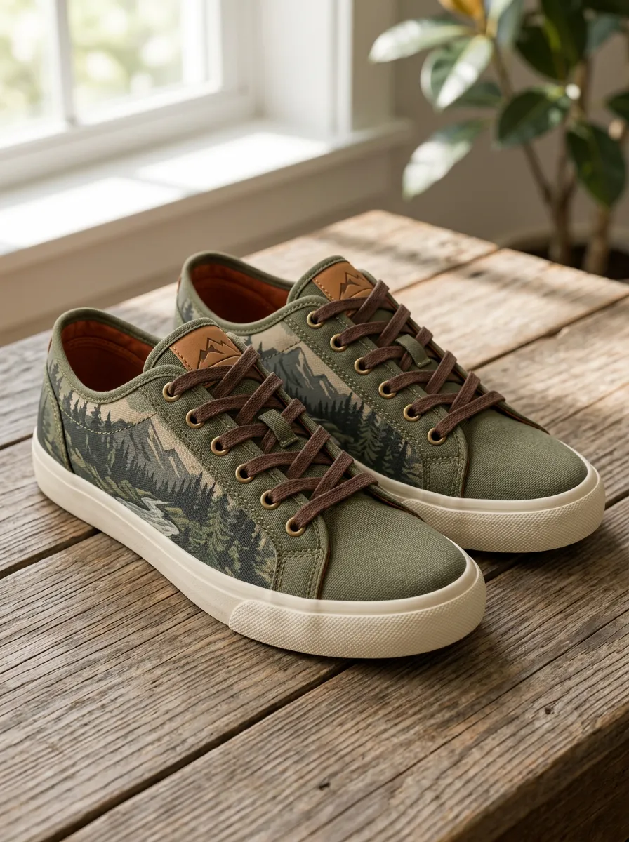 Men's Polished Outdoor Nature Lover Mountain Forest Patterned Canvas Shoes