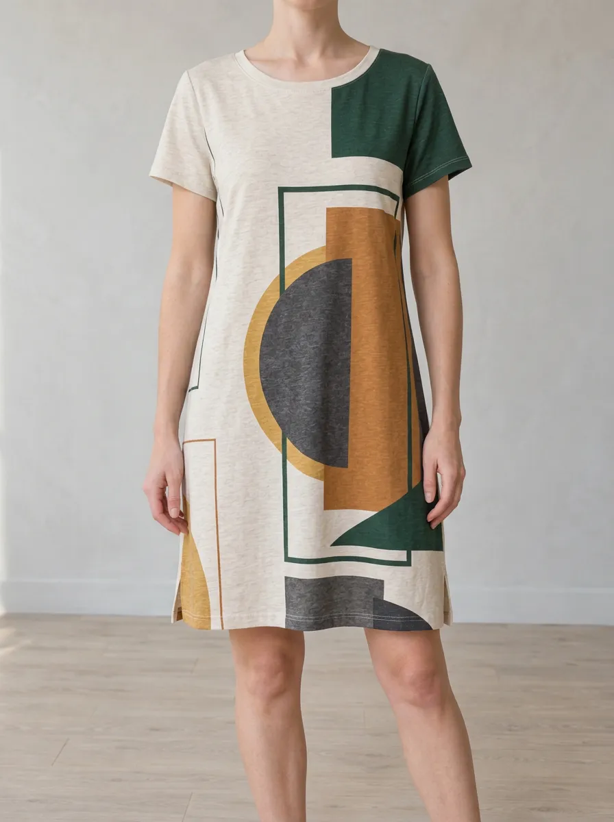Women's Abstract Geometric Print T-Shirt Dress