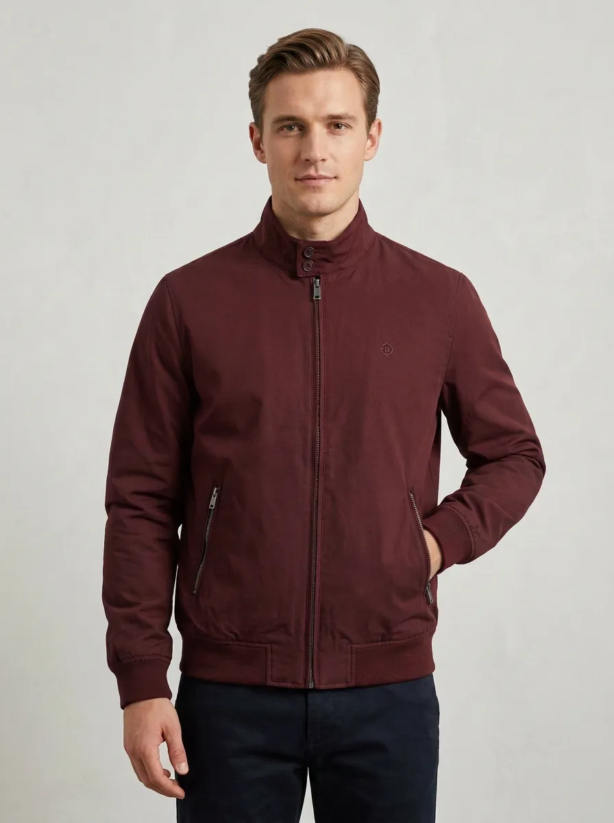 Men's Casual Minimalist Navy Stand Collar Zip-up Jacket