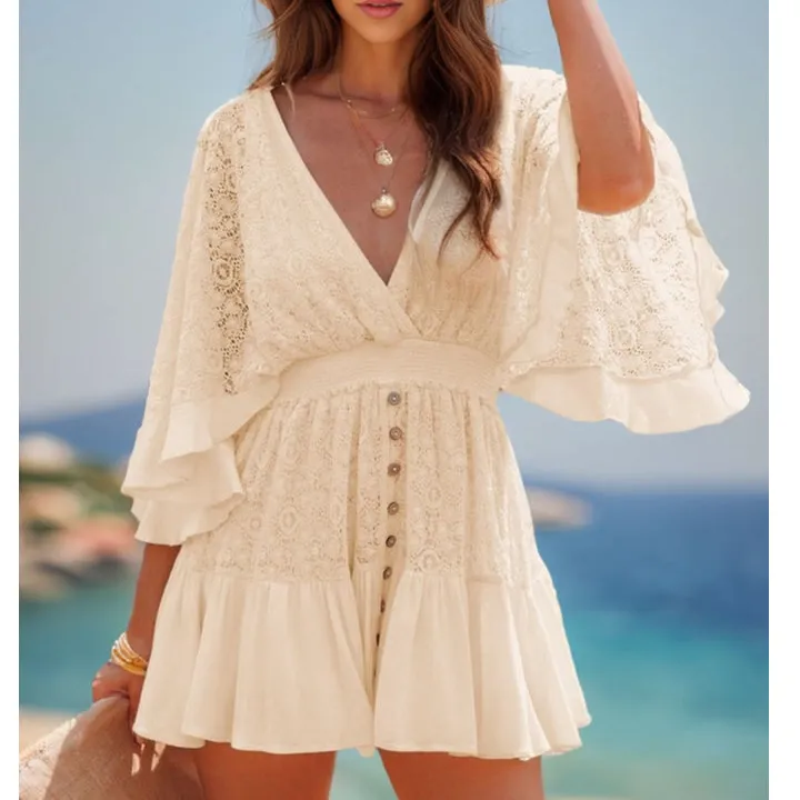 Lace Cutout Half Sleeve Mini Dress