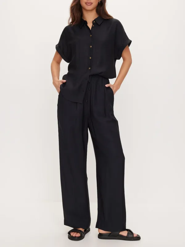 Black Green Flowy Wide-Leg Pants