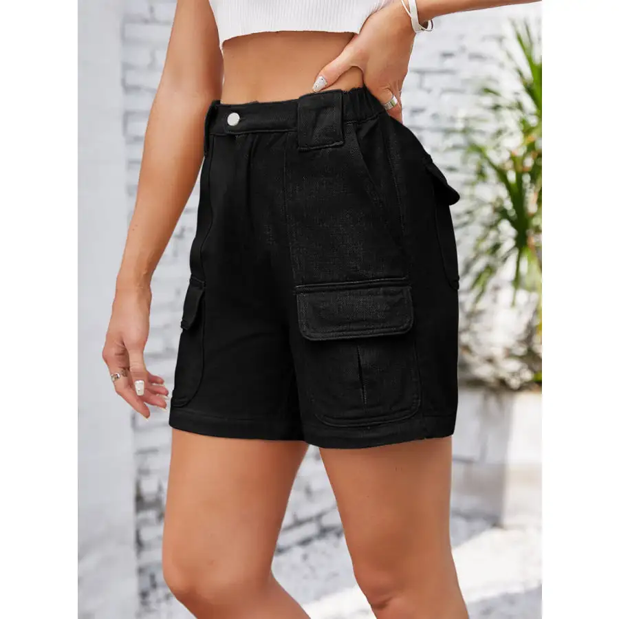High Waist Pocketed Washed Denim Shorts