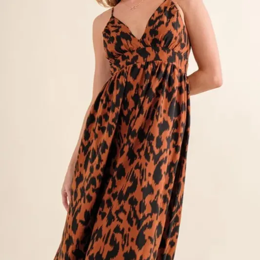Leopard Print Plunge Maxi Dress