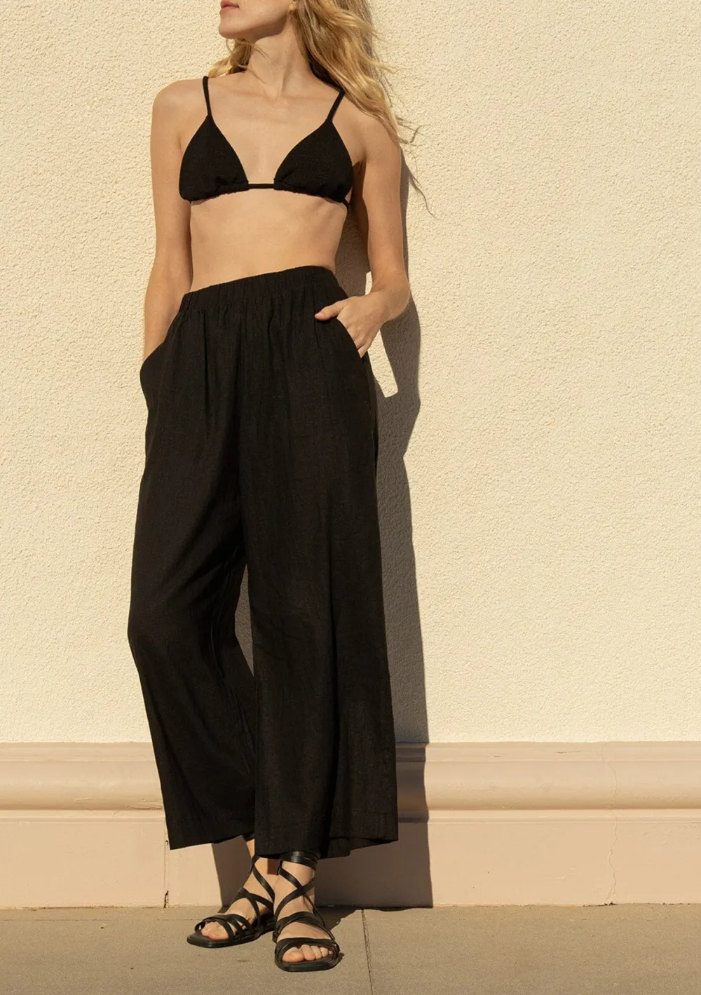 Pocketed Elasticated Waist Wide Leg Pants