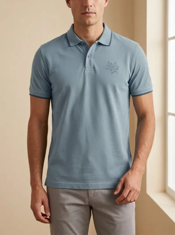 Classic Leaf-Pattern Embroidered Men's Polo Shirt