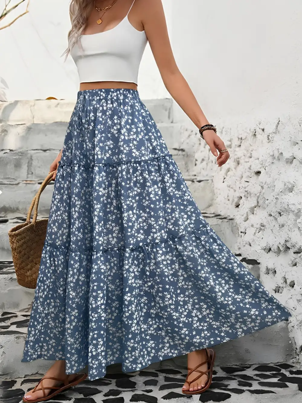Everyday Tiered Floral Maxi Skirt