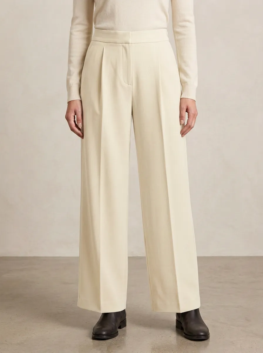 Classic Style Pleated Wide-Leg Trousers