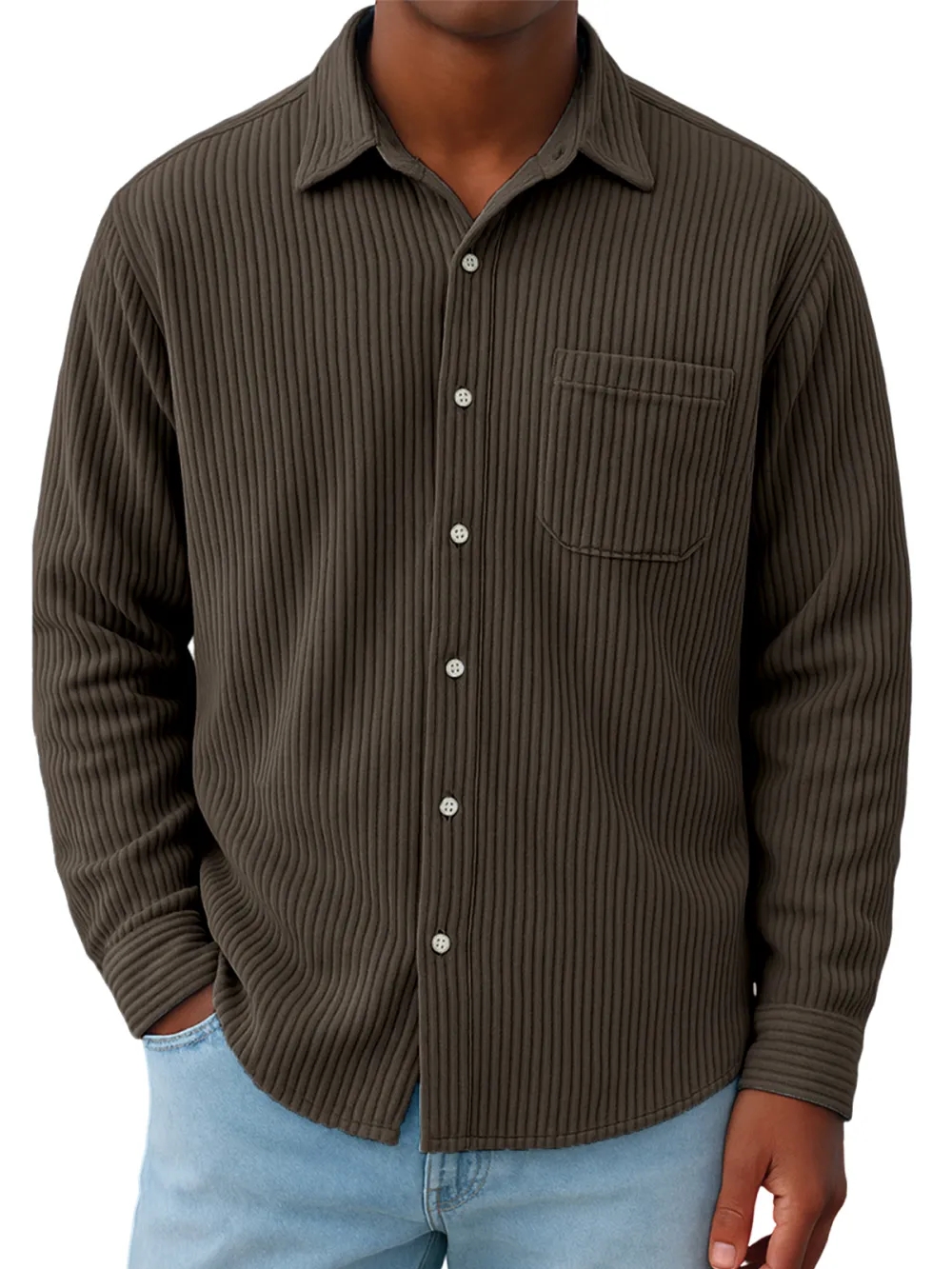 Roomy Ribbed Knit Pocket Shirt