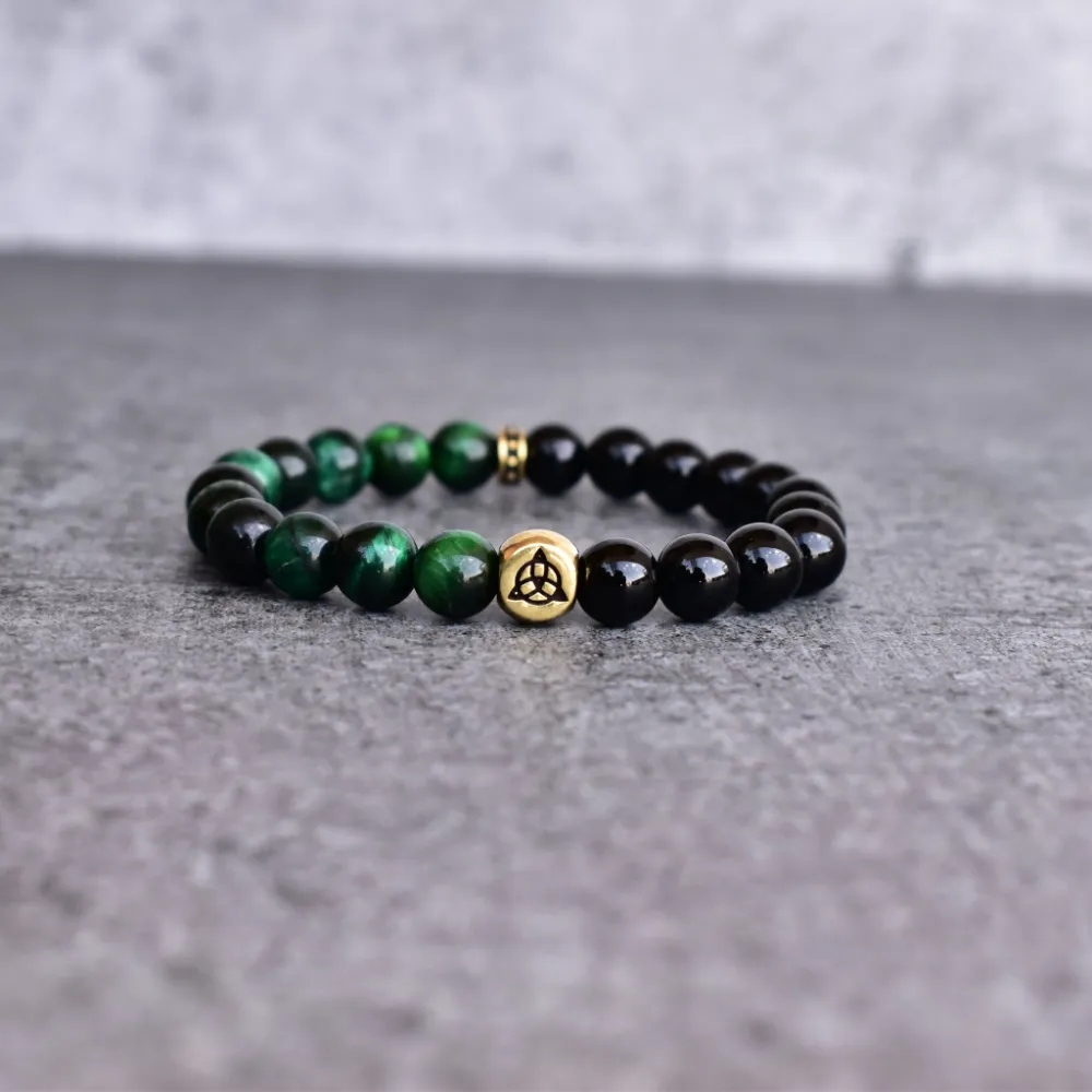 Trinity Knot Tiger Eye Onyx Bead Bracelet