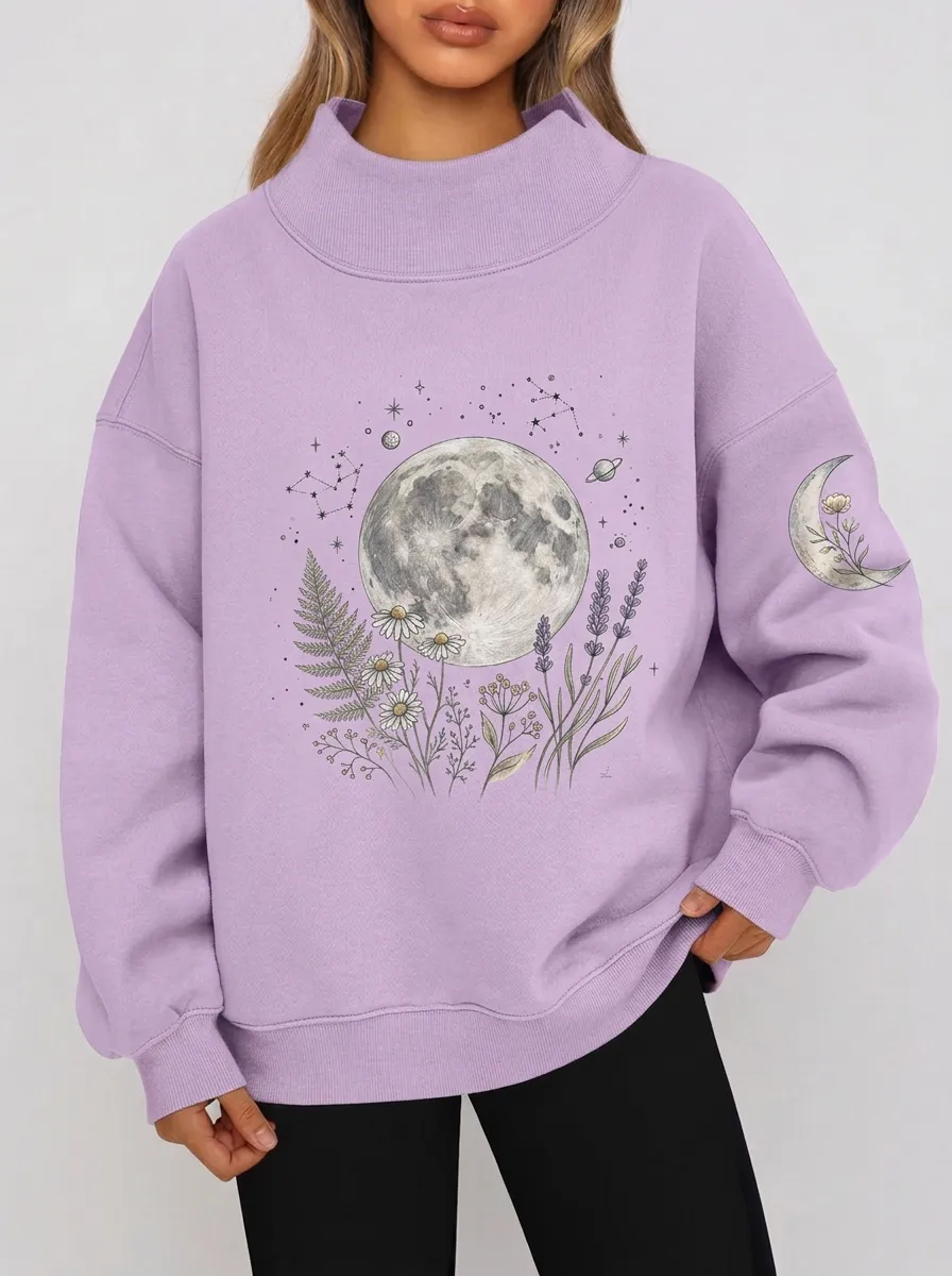 Women's Celestial Floral Moon Constellation Graphic Sweatshirt