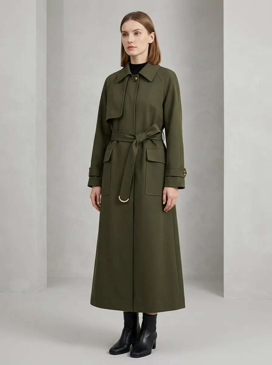 Women's Everyday Belted Minimalist Long Trench Coat
