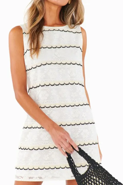 White Lace Trim Shift Mini Dress