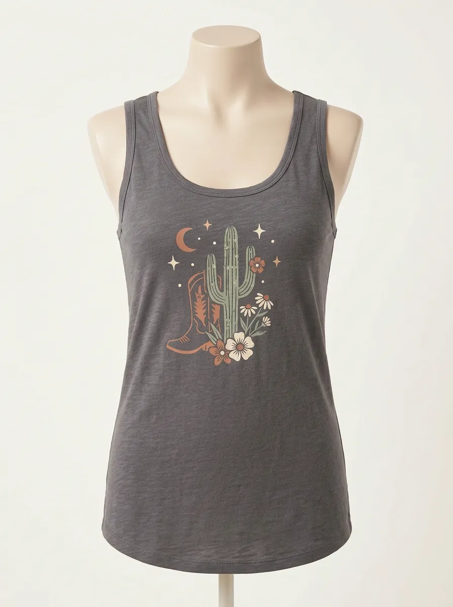 Cactus Floral Built-In Bra Tank Top