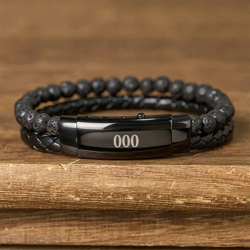 Lava Rock Angel Numbers Double Wrap Leather Bracelet