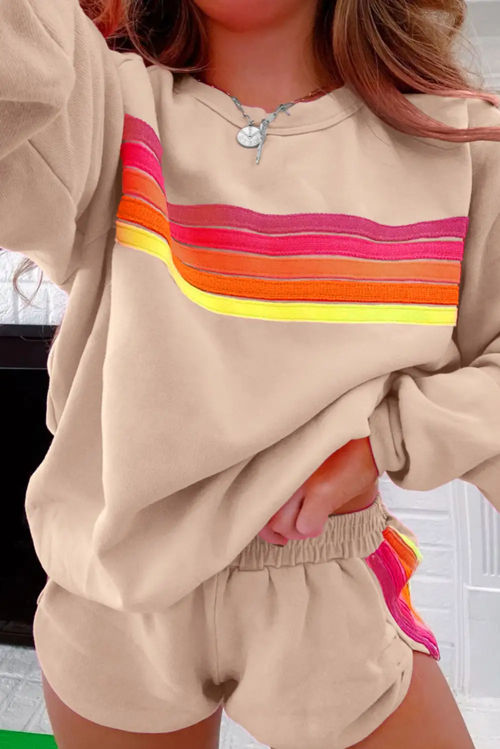 Striped Pullover Relaxed Shorts Lounge Set Mood