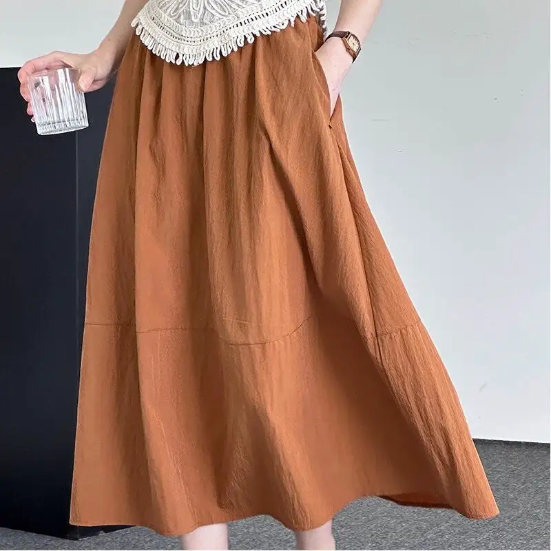High Waist A-Line Pocket Midi Skirt