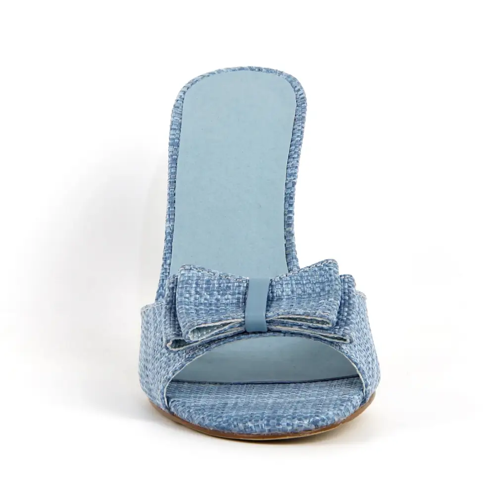 Round Toe Bow Woven Mule Sandals