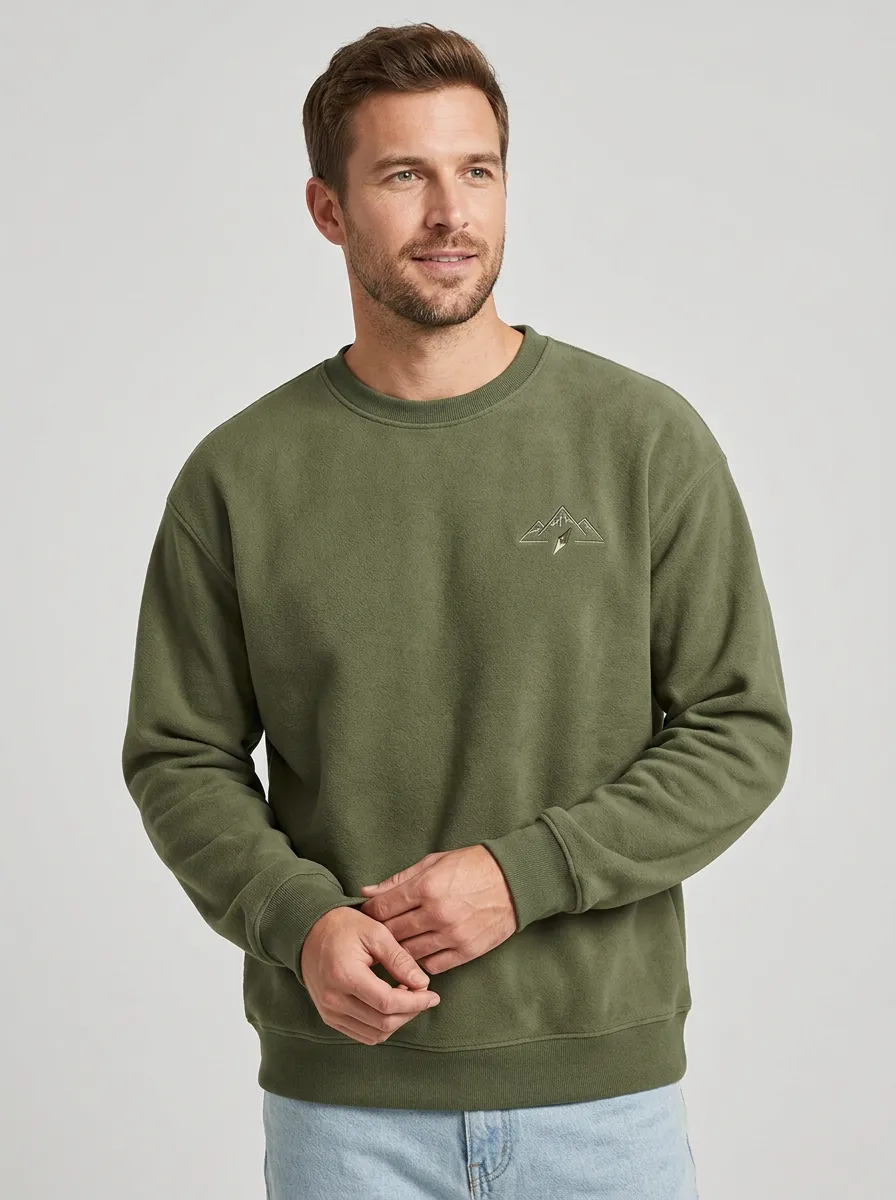 Men's Olive Green Outdoor Mountain Compass Fleece Sweatshirt