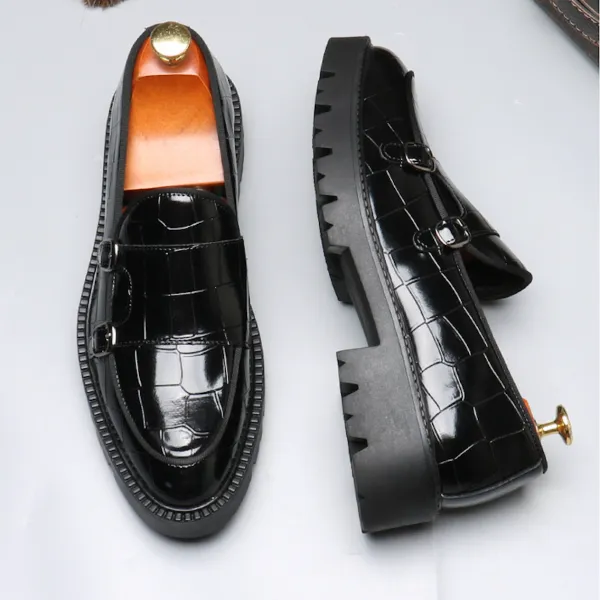 Textured Buckle Comfort Loafers