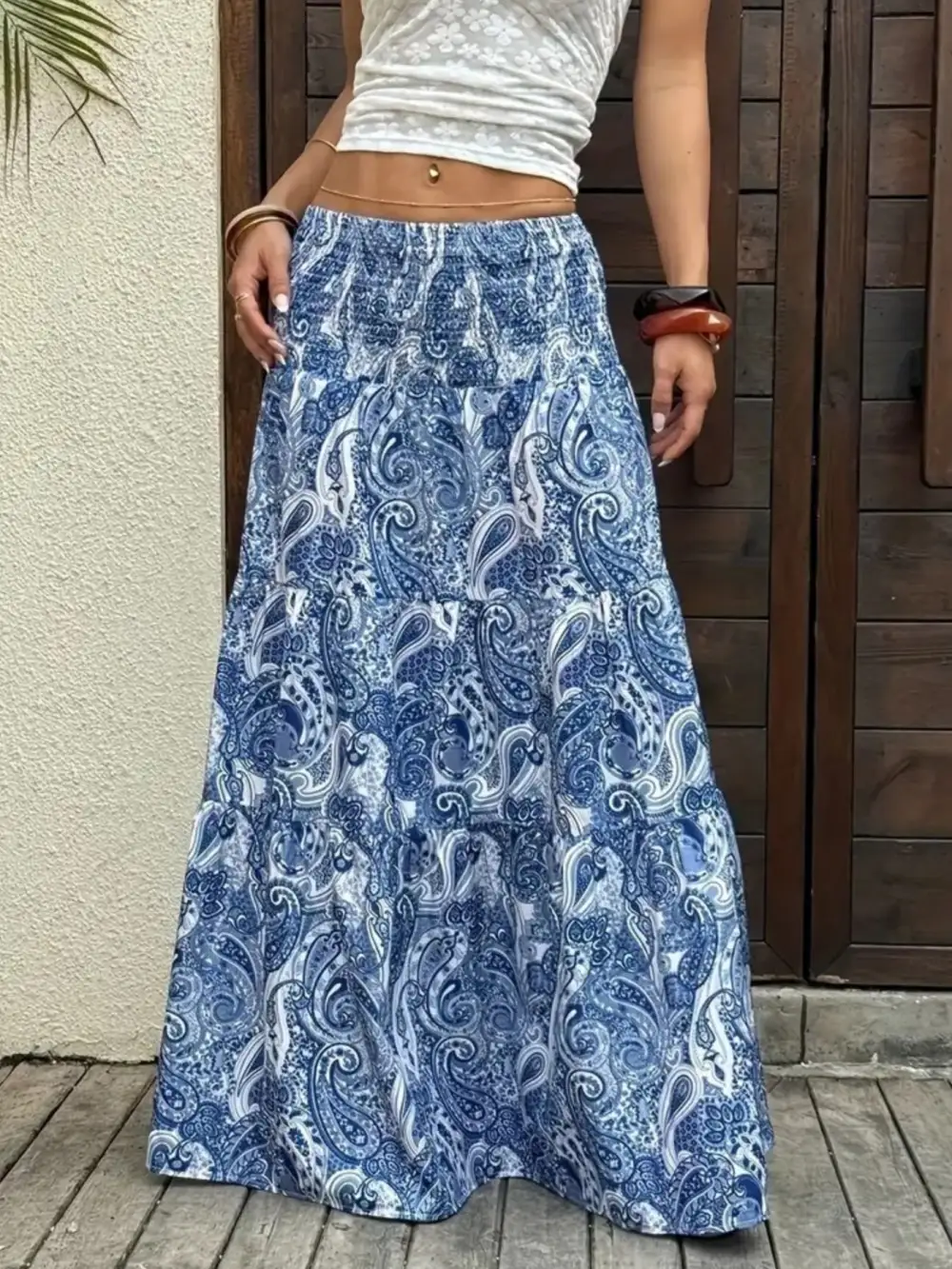 Refined Smocked Printed Skirt