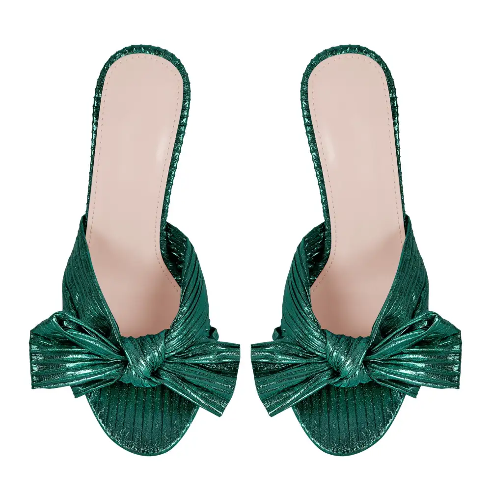 Round Toe Chunky Heel Bow Mule Sandals