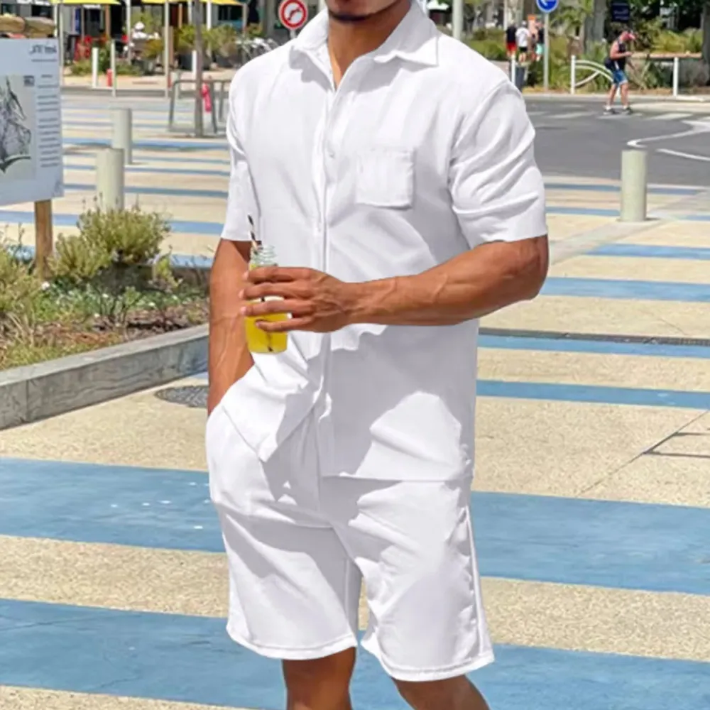 Button Up Coordinated Shirt And Shorts Set