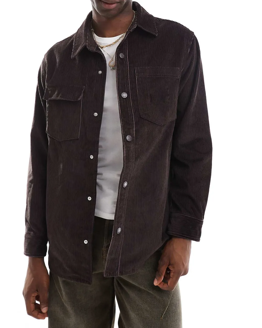 Quilted Cord Overshirt Jacket In Brown