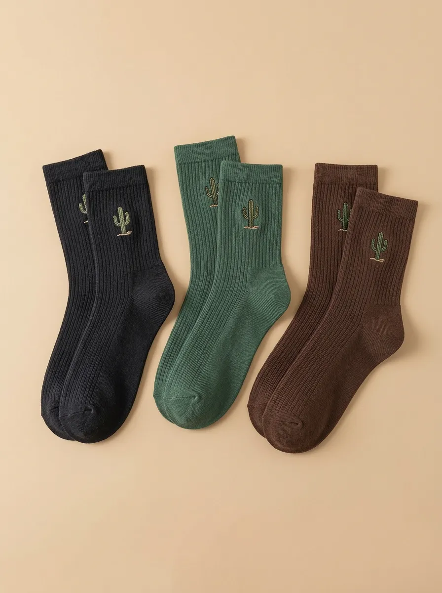 Men's 3-Pack Ribbed Embroidered Crew Socks