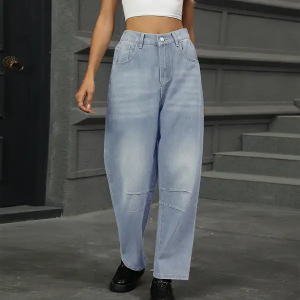 Straight Leg Elastic Waist Denim Jeans
