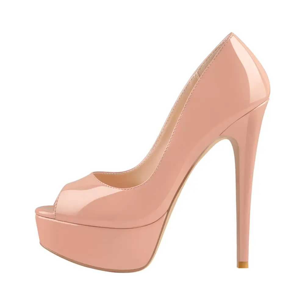 Polished Peep Toe Low Platform Stiletto Pumps