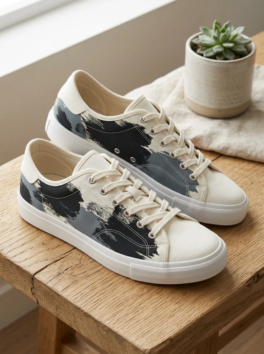 Men's Refined Abstract Brushstroke Patterned Canvas Shoes