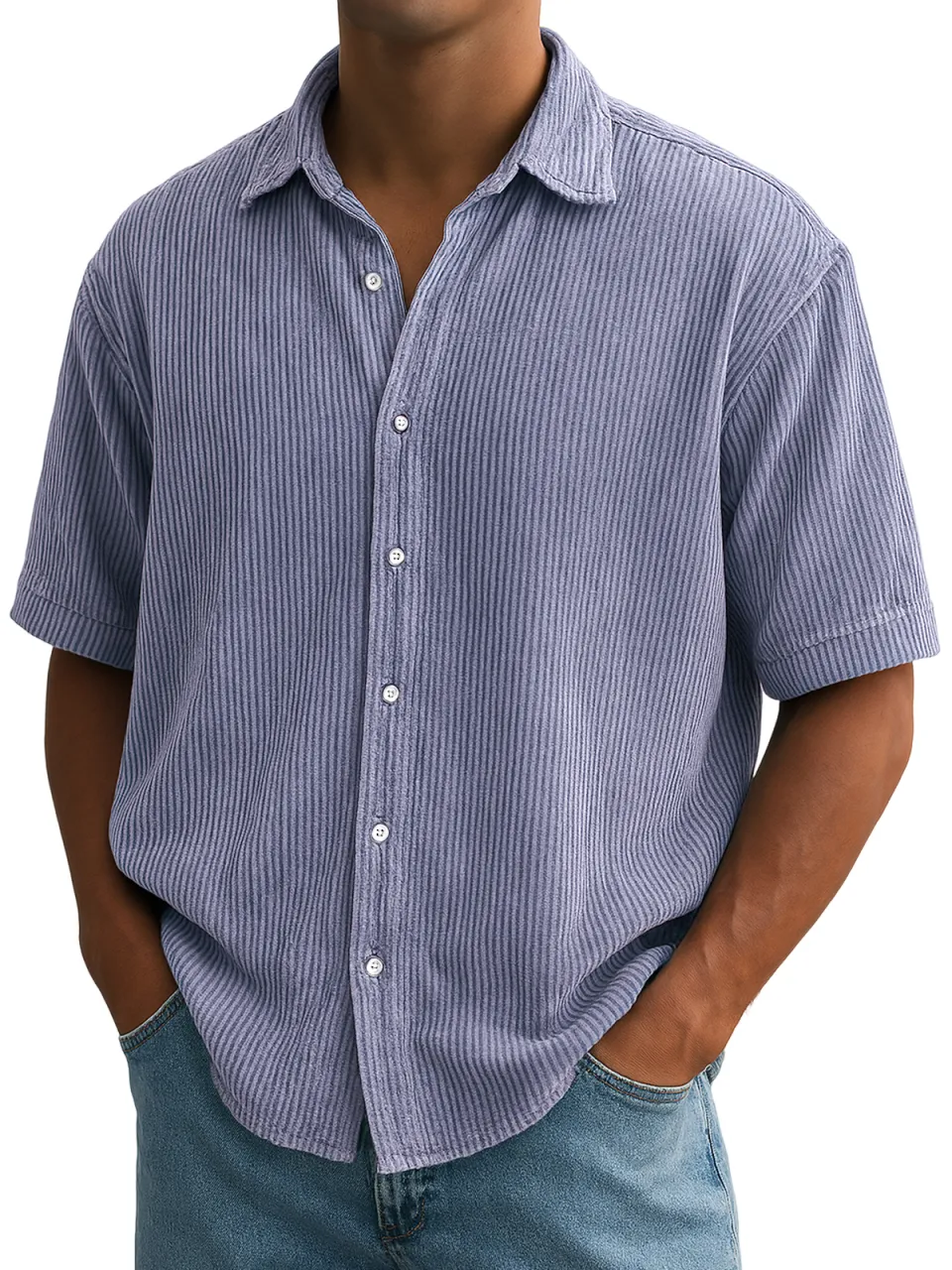 Corduroy Short Sleeve Striped Shirt