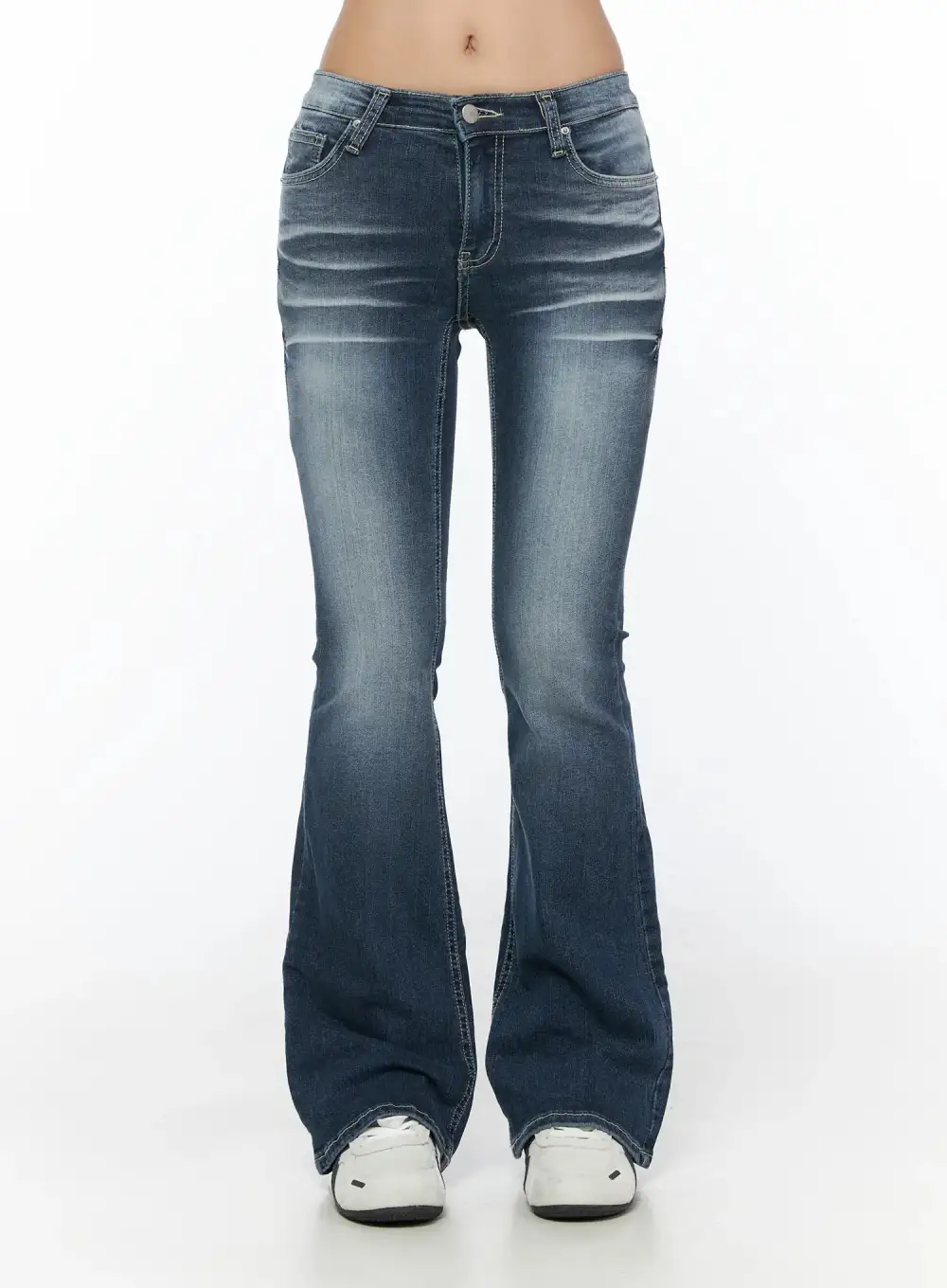 Slim-Fit Hip Pad Low-Rise Flare Jeans