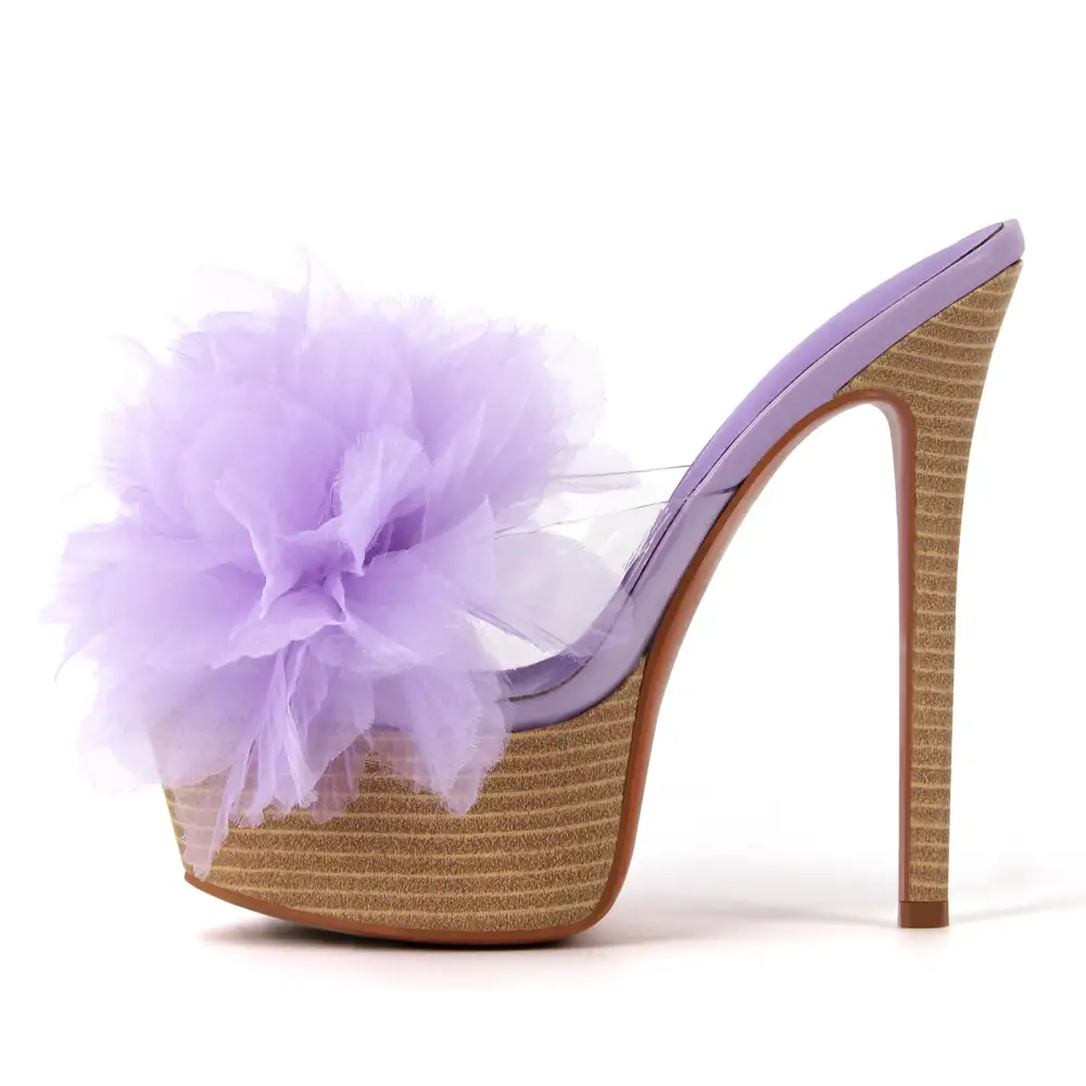 Platform Mesh Clear Stiletto Mule Sandals