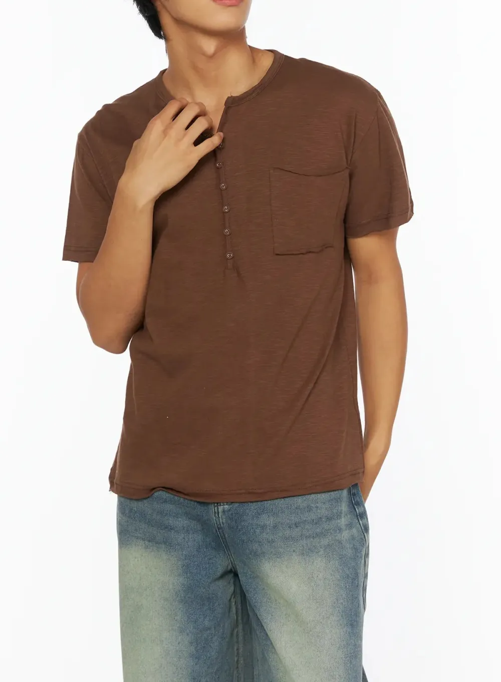 Men's Button Sleeve Henley Tee