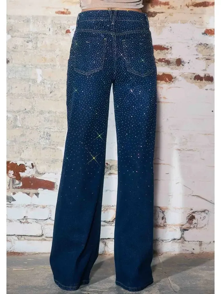 Rhinestone Cuff High Rise Jeans