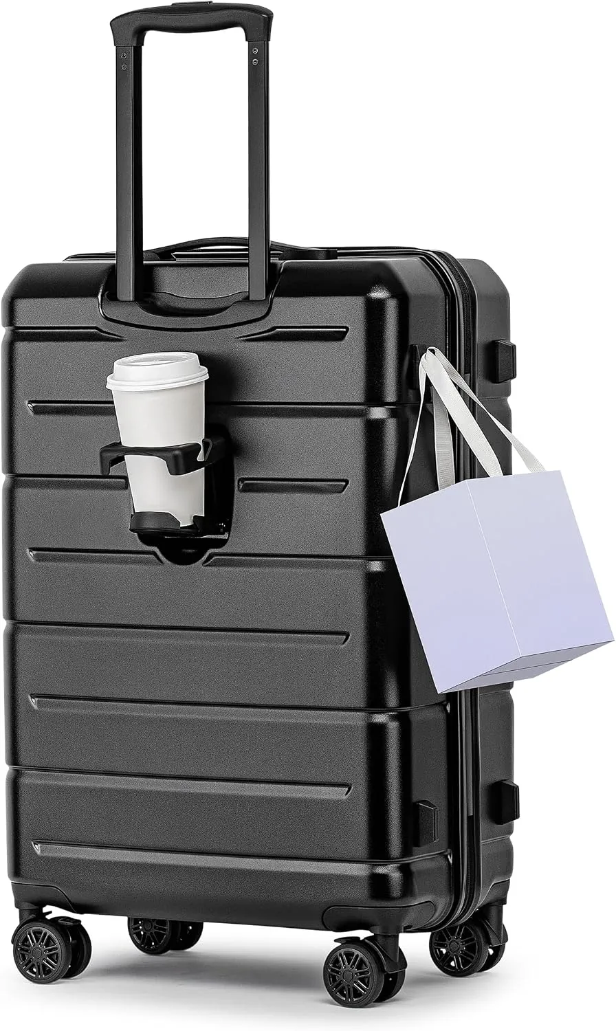 KYME 24 Inch Luggage,Checked Medium Suitcase with Spinner Wheels,Black