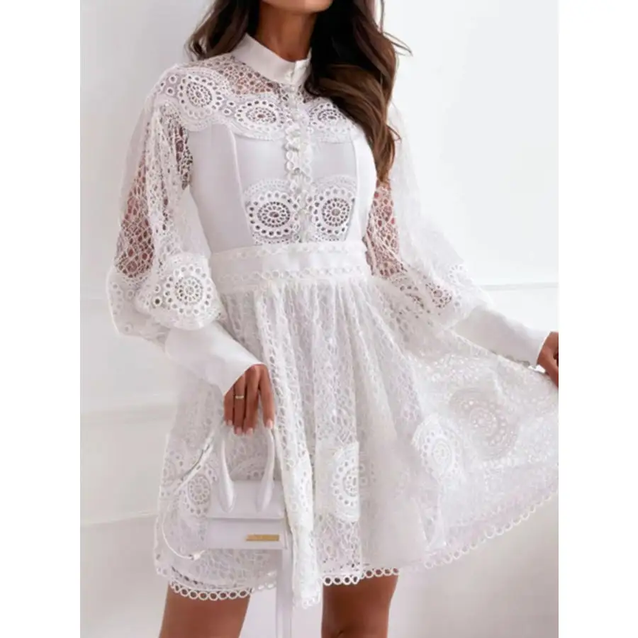 Lace Lantern Sleeve Mini Dress