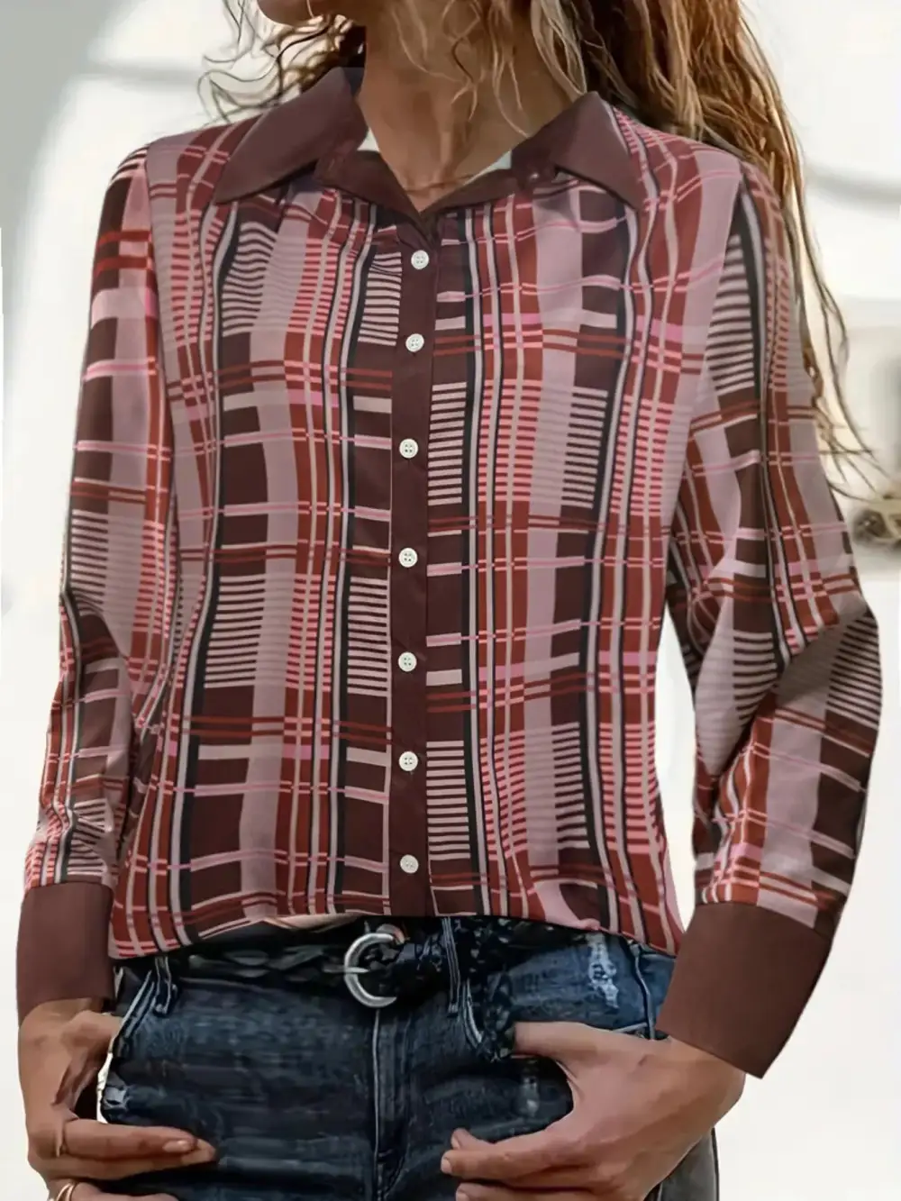 Plus Size Plaid Button Down Shirt