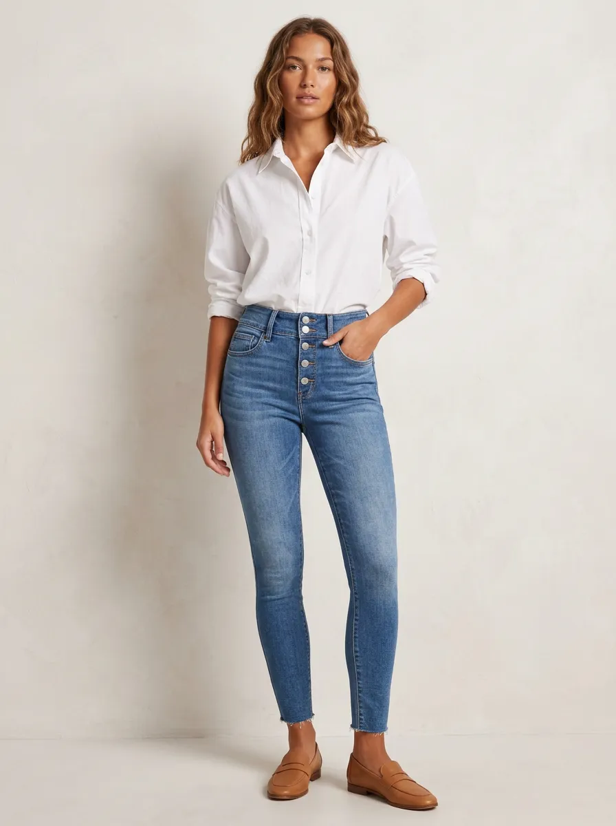 Women's High-Rise Button-Fly Raw Hem Skinny Jeans