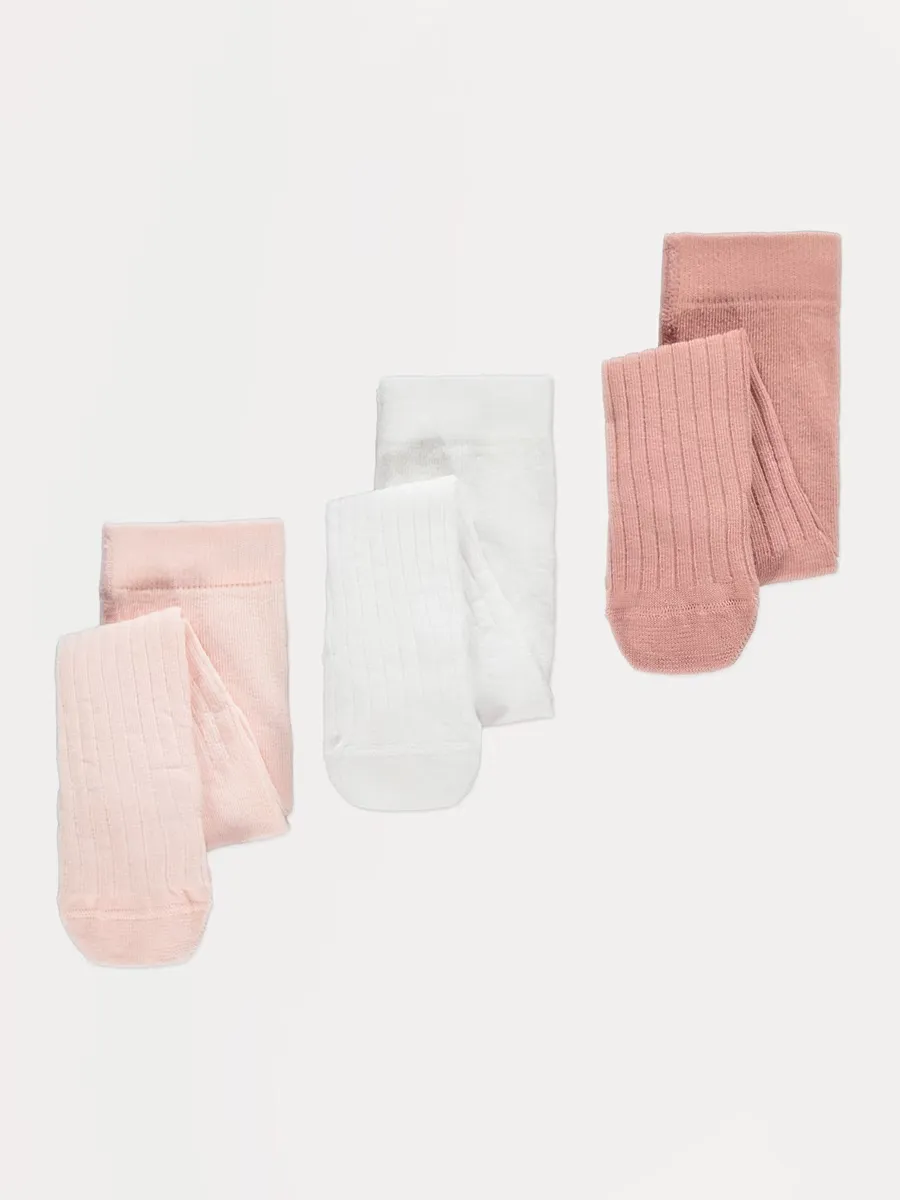 Pink Cotton Rich Ribbed Tights 3 Pack