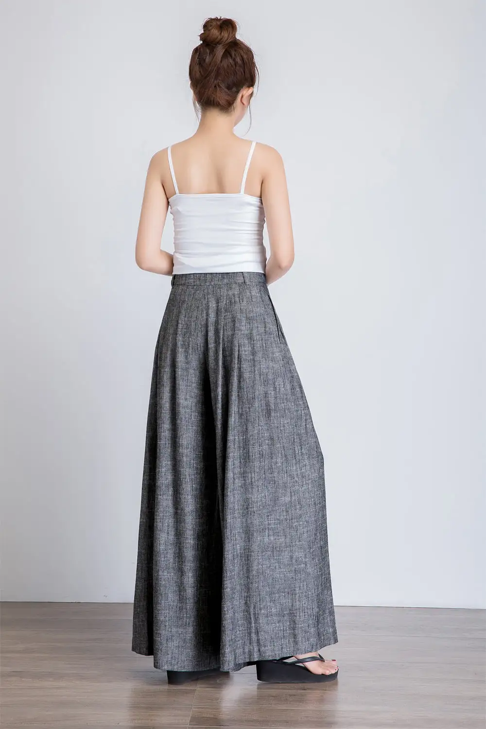 Refined Linen Palazzo Wide Leg Pleated Trousers