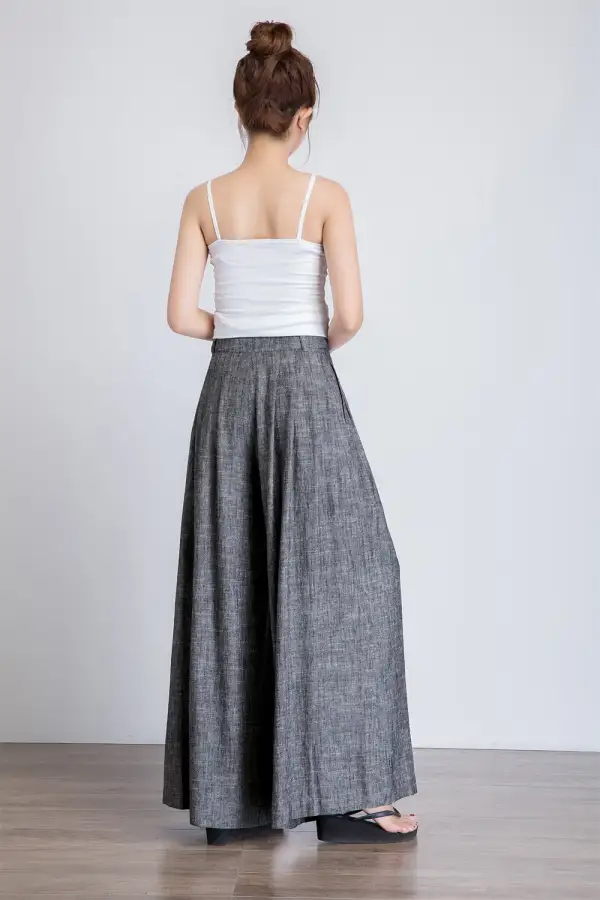 Refined Linen Palazzo Wide Leg Pleated Trousers