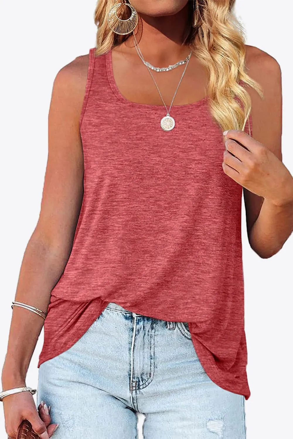 Curved Hem Square Neck Tank Top