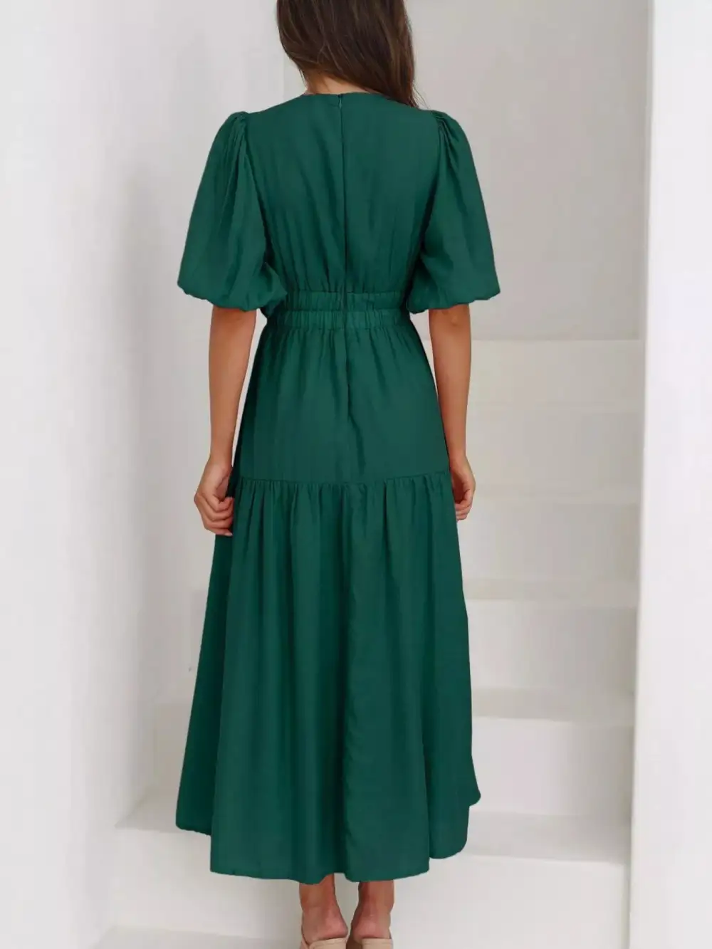 Everyday V-neck Puff Sleeve Midi Dress